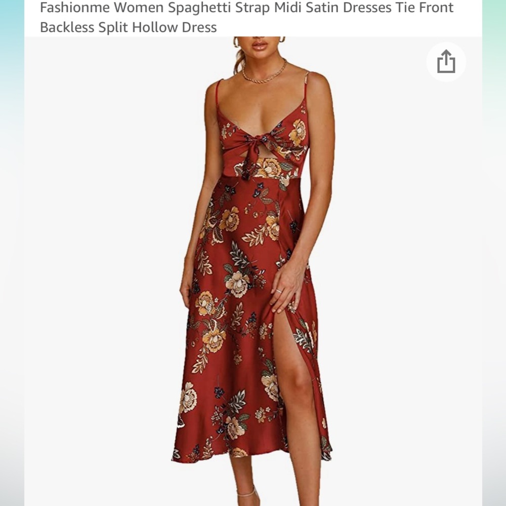 New silky red floral cutout dress
